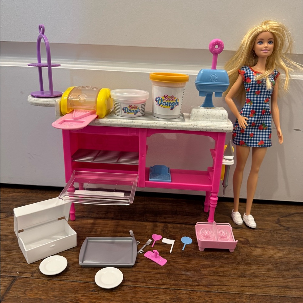 Barbie Doll with Pink and Blue Kitchen Playset